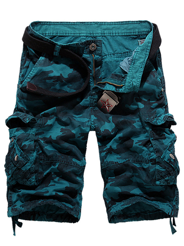 Men's Cargo Shorts Hiking Shorts Multi Pocket Camouflage Knee Length Daily Cotton Basic Black / Red Army Green