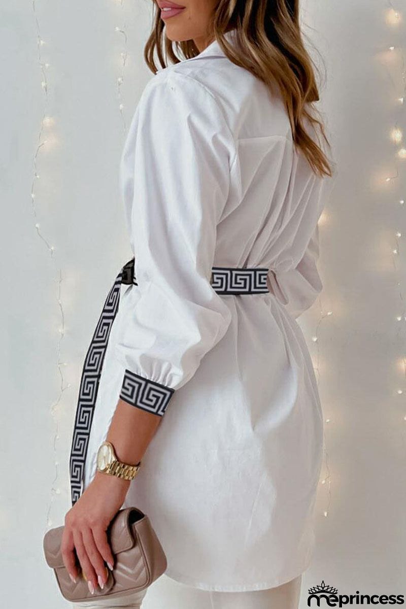 Sexy Solid Patchwork Frenulum With Belt Asymmetrical Turndown Collar Irregular Dress Dresses