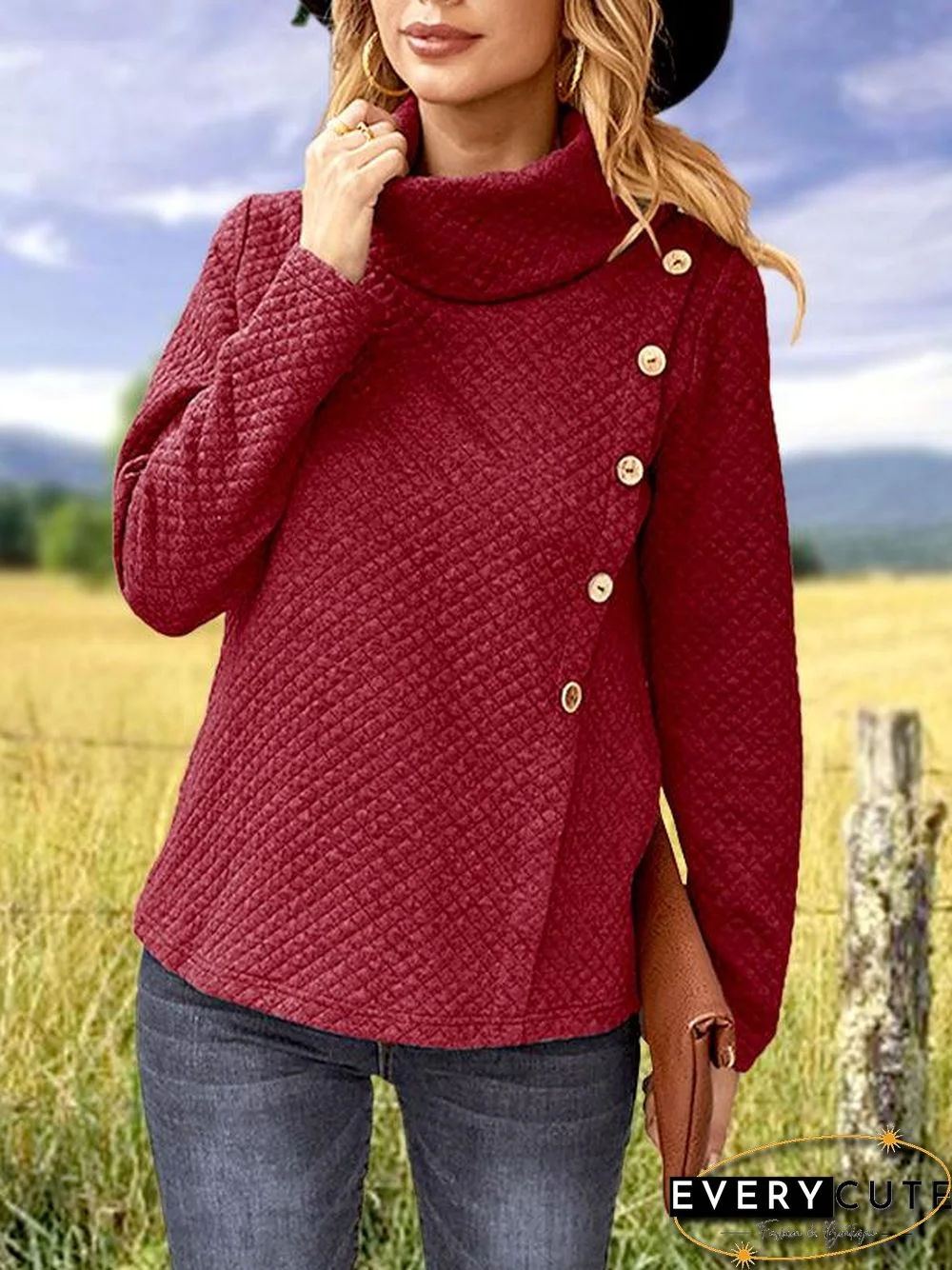 High Collar Plaid Pattern Top