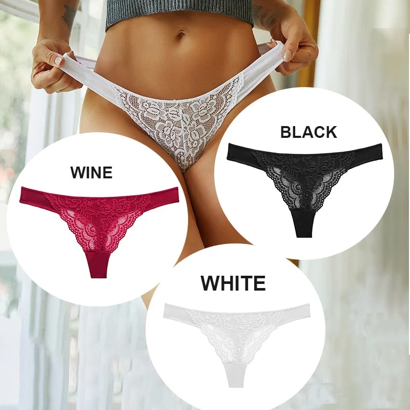 FINETOO 3PCS/Set M-XL Cotton G-string Women Lace Panties Sexy Woman Thong Underwear Lingerie Lace Pantys Femme T-Back Underpants