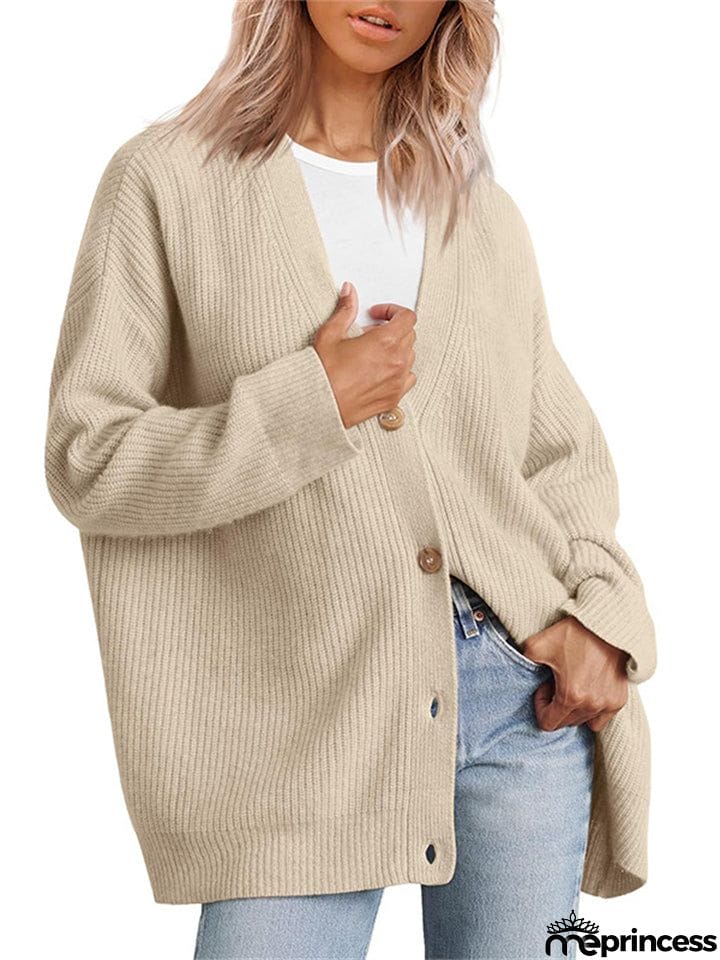 Female Versatile Trendy V-neck Solid Color Knitted Sweater