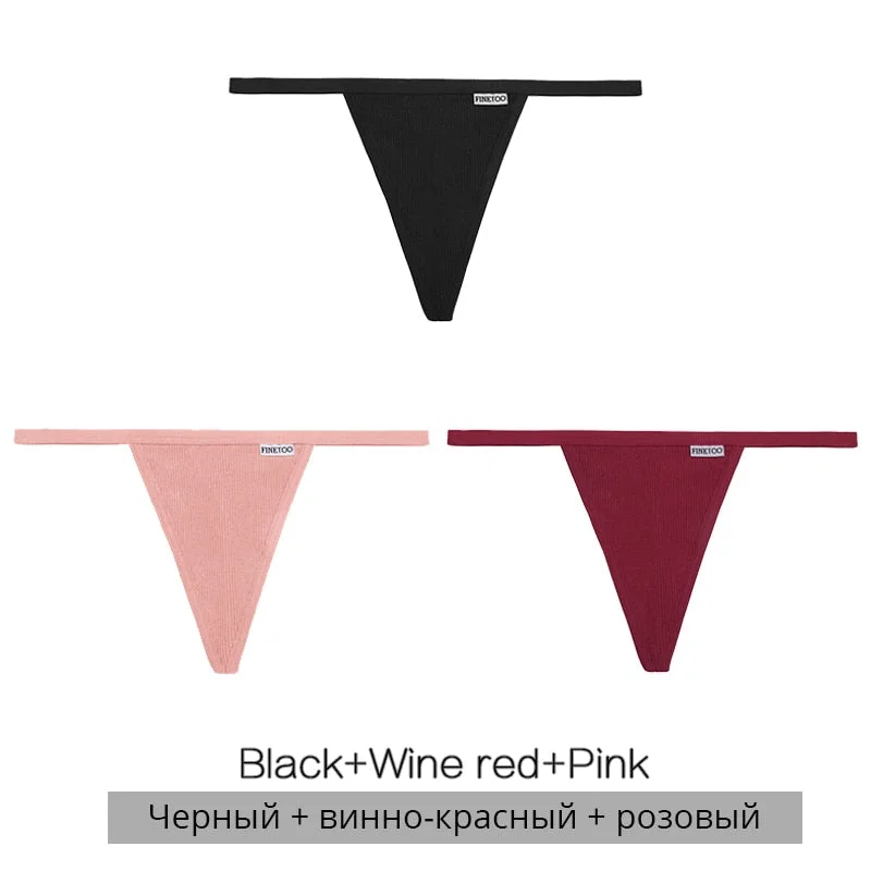 FINETOO 3Pcs/4Pcs Cotton Thongs Women Sexy G-string Panties M-XL Girl Underpants Low-rise T-back Underwear Female Lingerie Panty