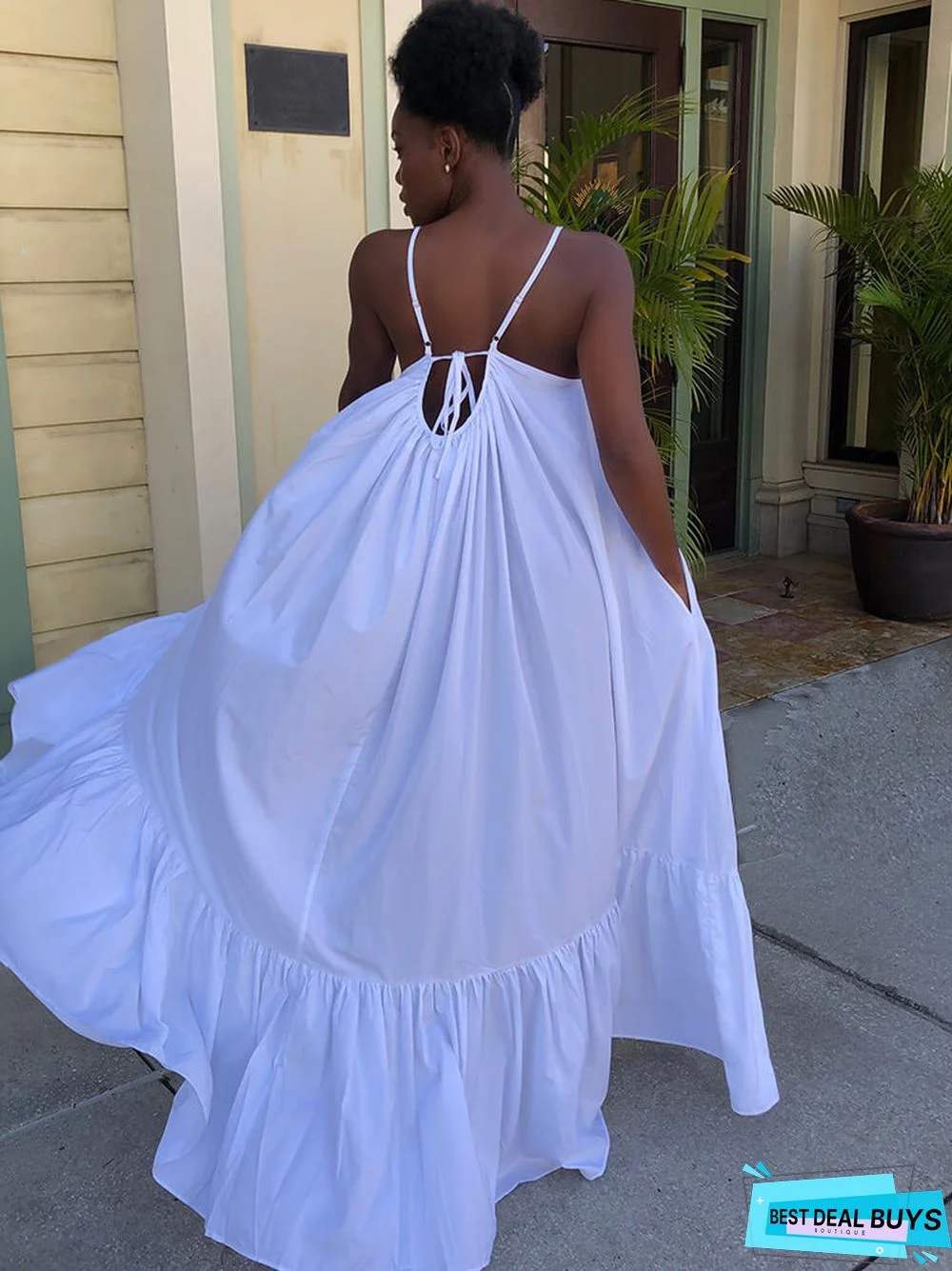 Plus Size Spaghetti Strap Ruffle Beach Maxi Swing Dresses