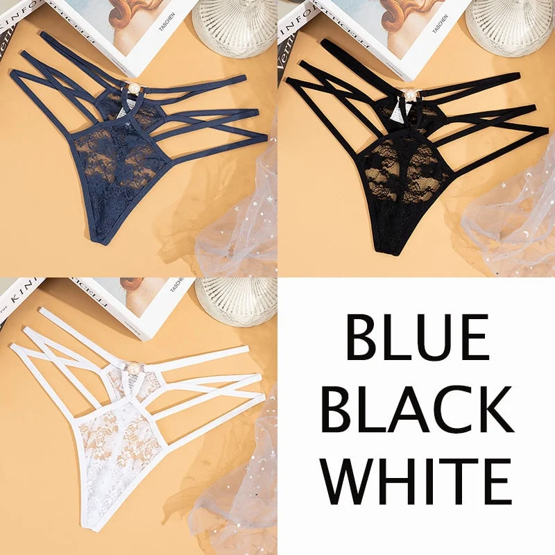 Sexy Lace Floral Thong Women  Seamless Panties Perspective Thongs Ladies Underwear Female Low Rise Cross Strap G-string