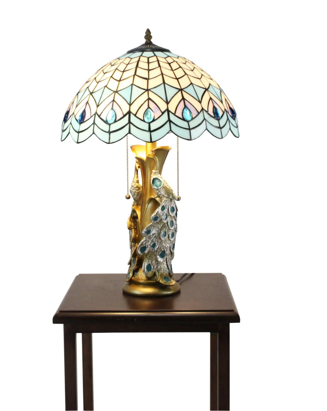 Tiffany Style Peacock Desktop Lamp 16-Inch Shade