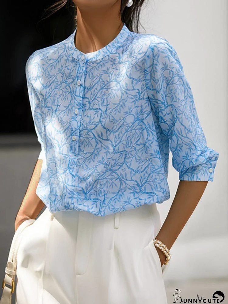 Long Sleeve Ruffle Neck Floral Blouse