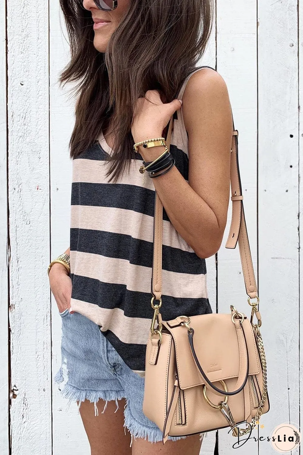 Cozy Striped Sleeveless V Neck Tank Top