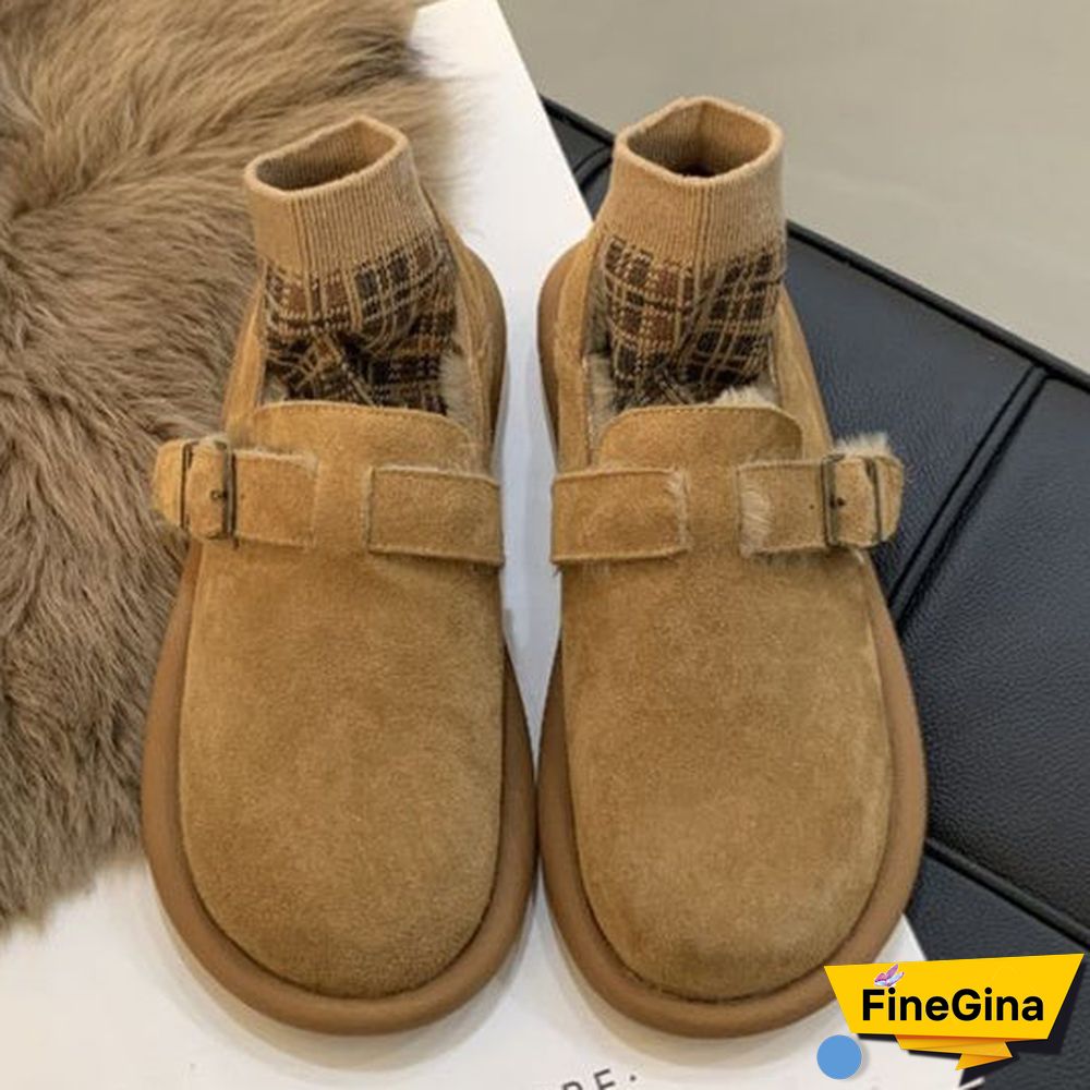 Women's Casual Solid Color Round Toe Flat Sole Plush Shoes