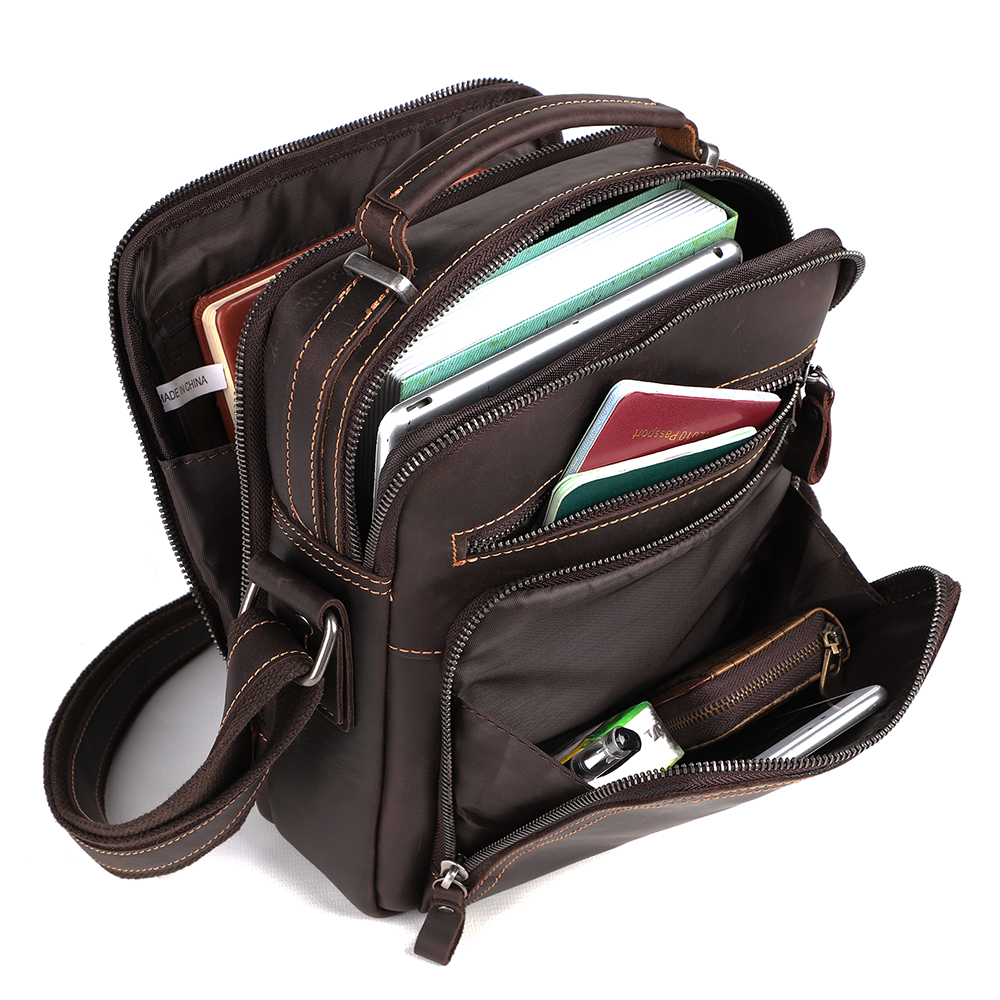 Men's messenger bag casual retro large capacity genuine leather bag