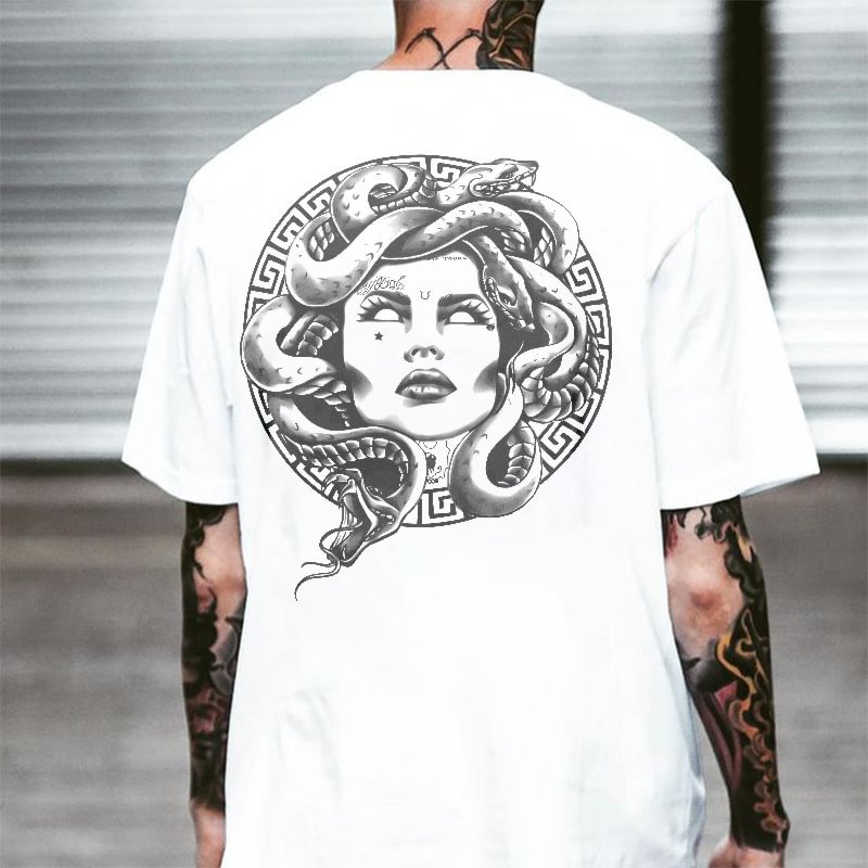 Designer Greek Medusa print men casual tees - Krazyskull