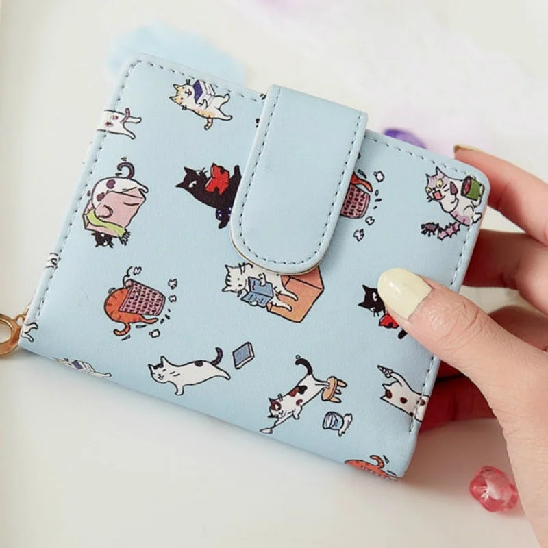 Wallets Women Cartoon Printing Kawaii Coin Pockets Card Holder Mini Purse Womens Korean Style Hasp Foldable Chic PU Leather New