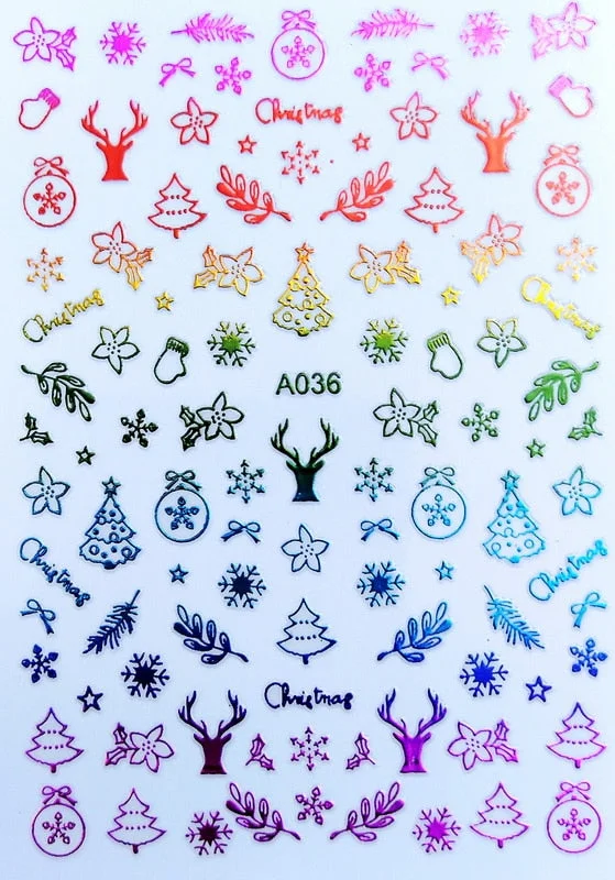 Merry Christmas 3D Elk Nail Art Decals Nail Sticker Manicure Red Laser Gold Silver White Snow Sticker for Nail Design Decoration-Nail Inspo