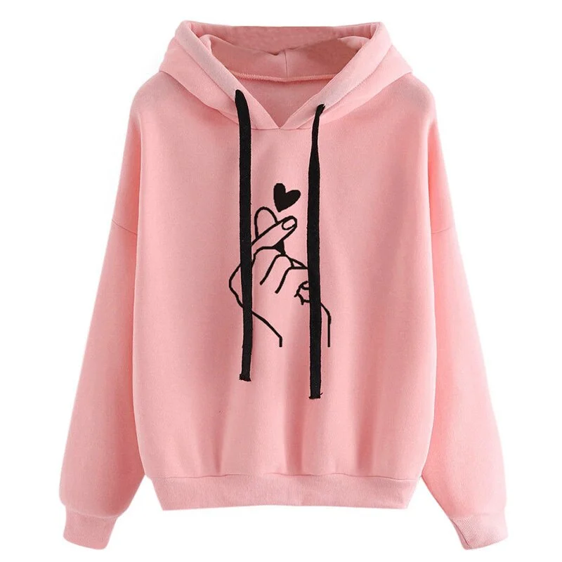 Women Harajuku Rose Hoodies Winter Kpop Flower Print Korean Style Sweatshirt Casual Loose Plus Size Female Pullovers Streetwear