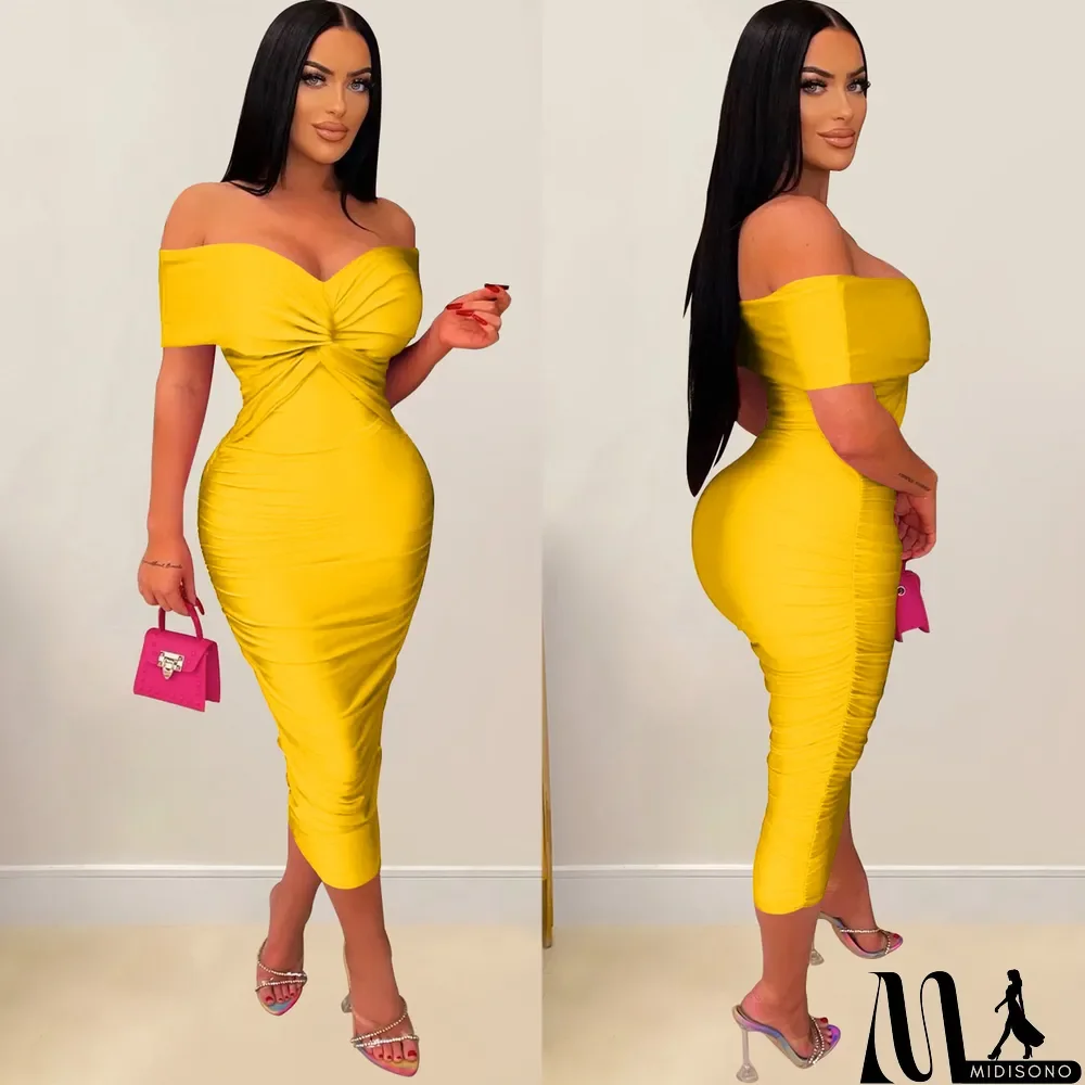 MidiSono - Sexy Cross Wrap Chest Cross Pleated Maxi Dress