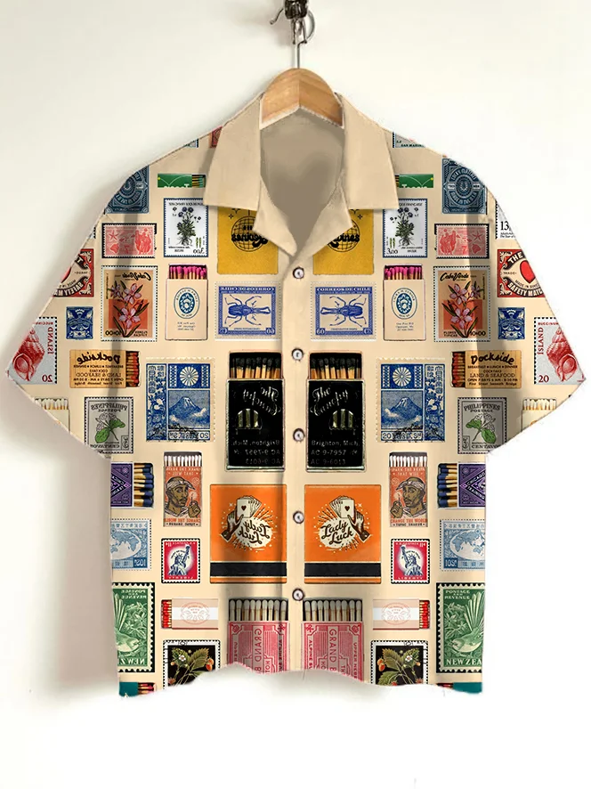 Men's Vintage Stamp Match Graphic Print Shirt