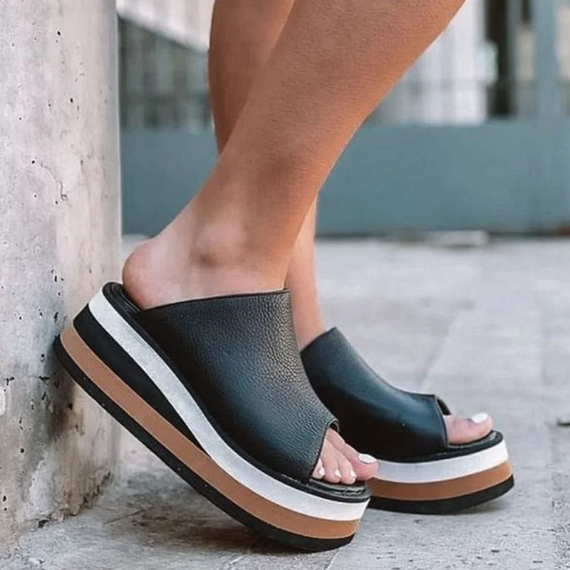 Women Open Toe Lightweight Comfortable Retro Sandals Woman Slip On Ladies Shoes Thick Bottom Wedge Footwear