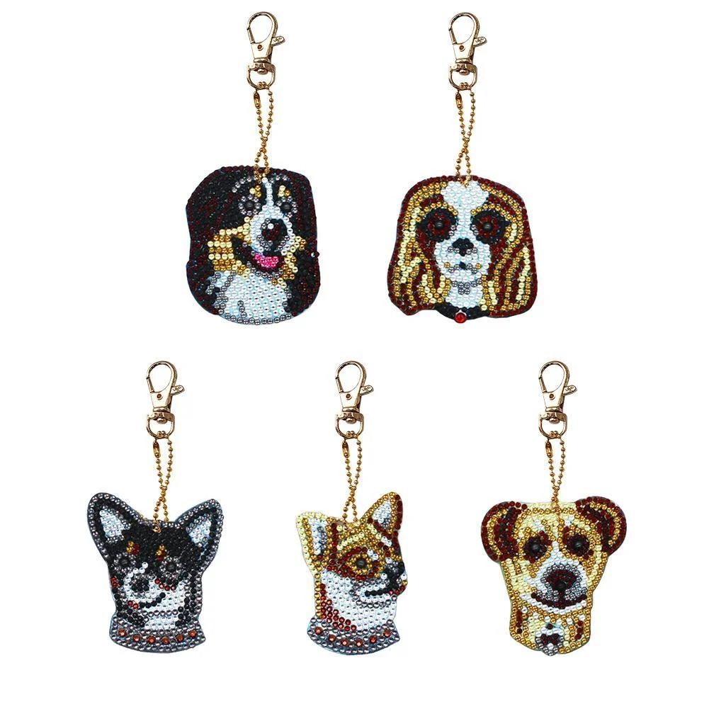 5pcs Dog Shape Key Chain Gift DIY Diamond Painting Special Shape Full Drill