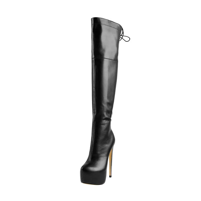 Onlymaker Women's Sexy Platform Zip 16cm High Heel Stiletto Stretch Over The Knee High Boot plus size US5~US15 women boots