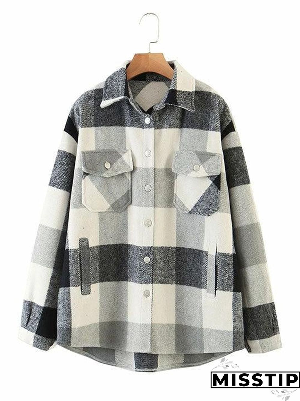 Classic Thick Colorblock Checked Button Down Shirt Jacket Woolen