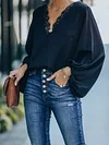 Lace Split-Joint Batwing Sleeves Shirts Tops