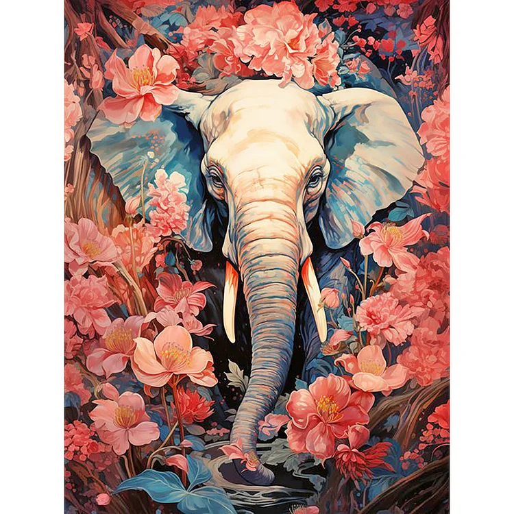 Elephant Among Flowers 30*40CM (Canvas) Full Round Drill Diamond Painting gbfke