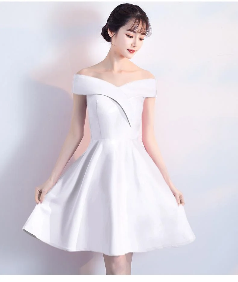 Neosepa-Graceful Off Shoulder High Waist Solid A-Line Dress
