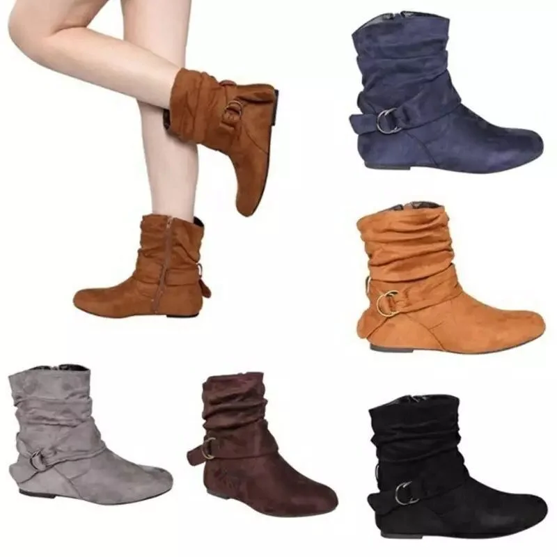 Yyvonne Autumn And Winter New Station Size 43 Flat Bottom Belt Buckle Women's Short Boots Lindrical Head Women's Boots