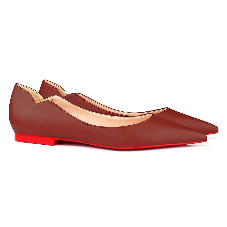 Women's Red Bottom Flat Shoes Pointed Toe Solid Color Patent Leather V-shaped Notches Matte Shoes VOCOSI VOCOSI