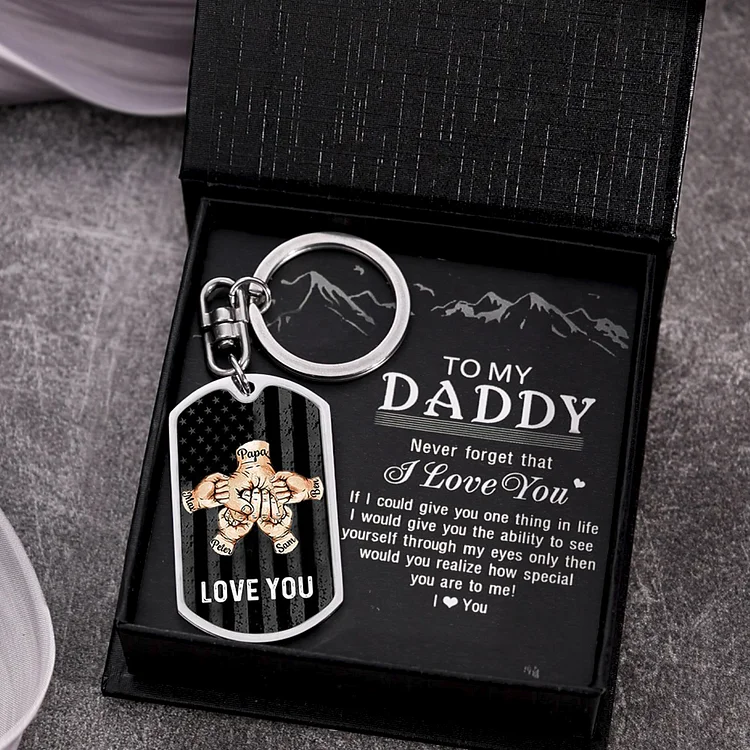 Custom Fist Bump Keychain Engrave 5 Names For Father/Grandpa