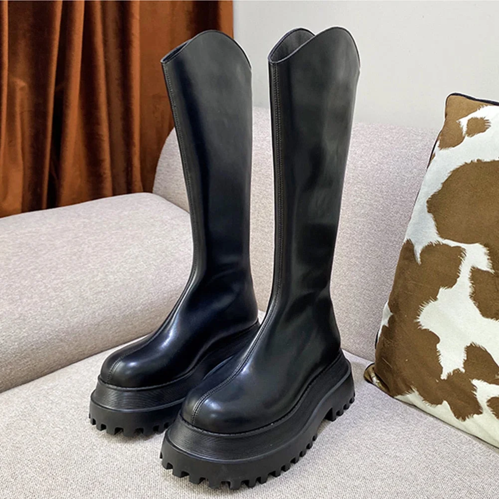 Female Motorcycle Boots For Women Knee High Chunky Heel Boots Round Toe Classic Brand New Shoes Woman 2021 Hot Sale Fashion