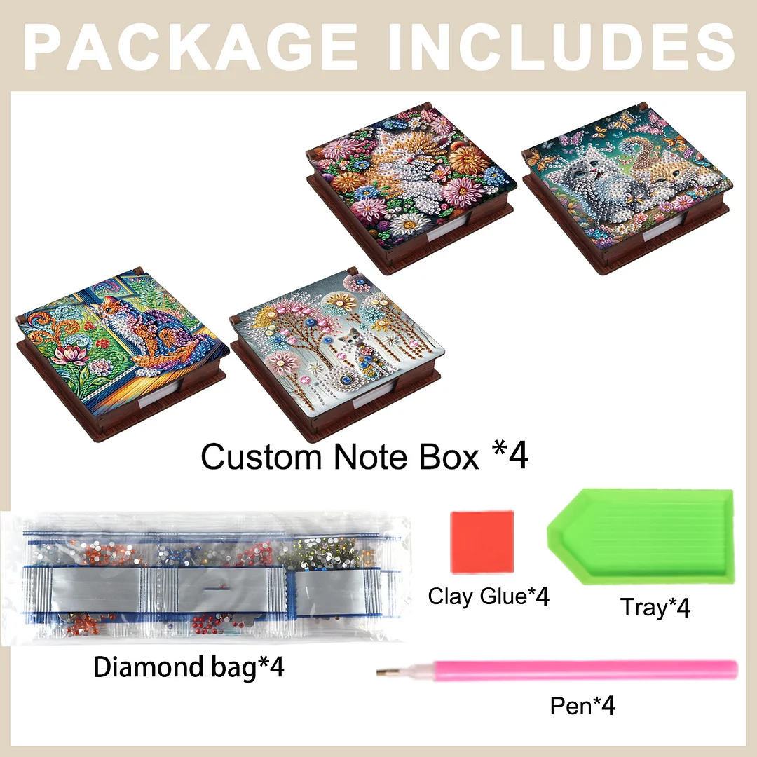 Kitty Wooden DIY 5D Diamond Painting Note Box 640 Notepads Office Home