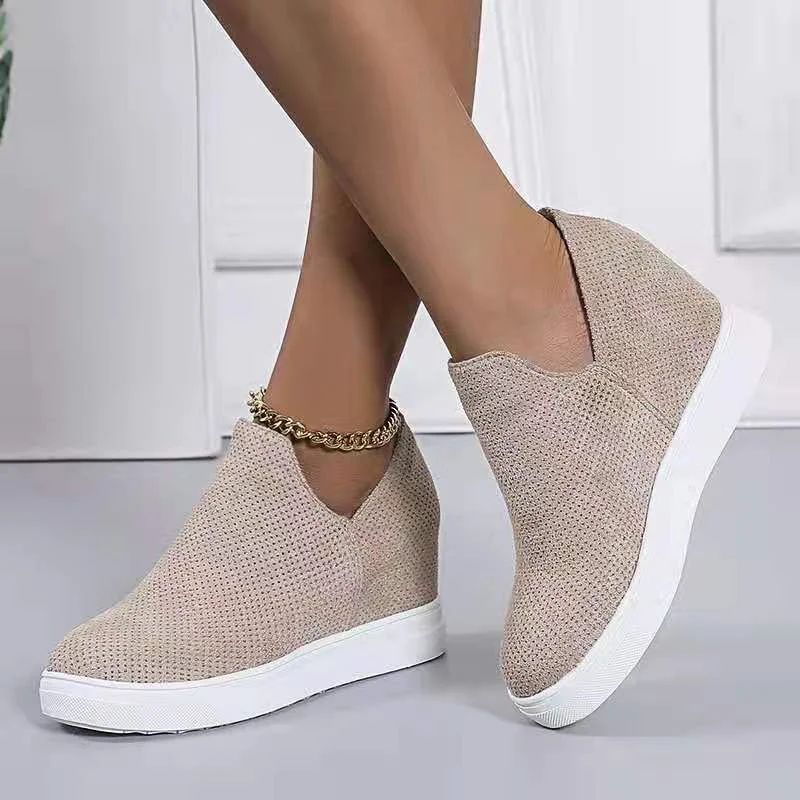 Yyvonne Hollow Flat-Soled Casual Shoes Women 2025 Spring And Summer And Autumn Large-Size Breathable V-Mouth Breathable High Heel Single Shoes