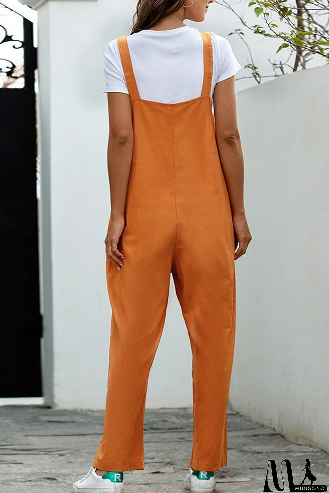 MidiSono - Solid Color Sleeveless Long Pants Jumpsuits