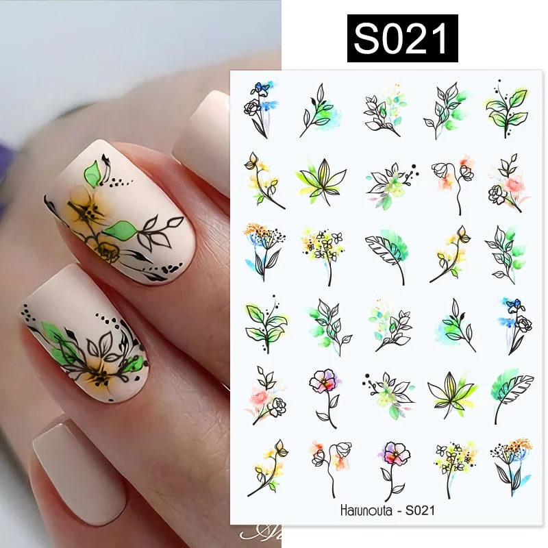 Geometric Lines Flowers Leaves 3D Nail Sticker Figure Woman Face Pattern Special Self Adhesive Nail Art Decals Manicures Sliders-Nail Inspo