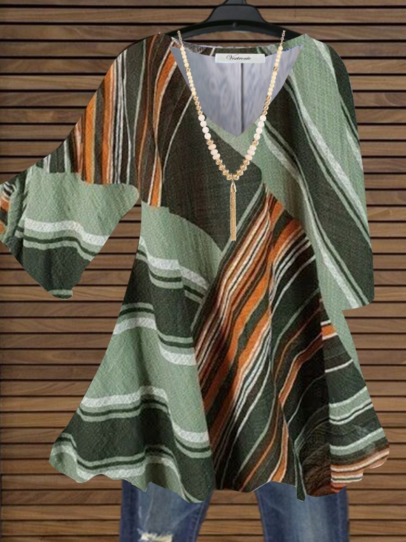 Women Half Sleeve Colorblock V-neck Top Dress