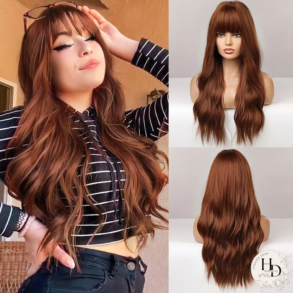 Air Bangs Long Curly Hair High Temperature Silk European Wig Female Full Headgear