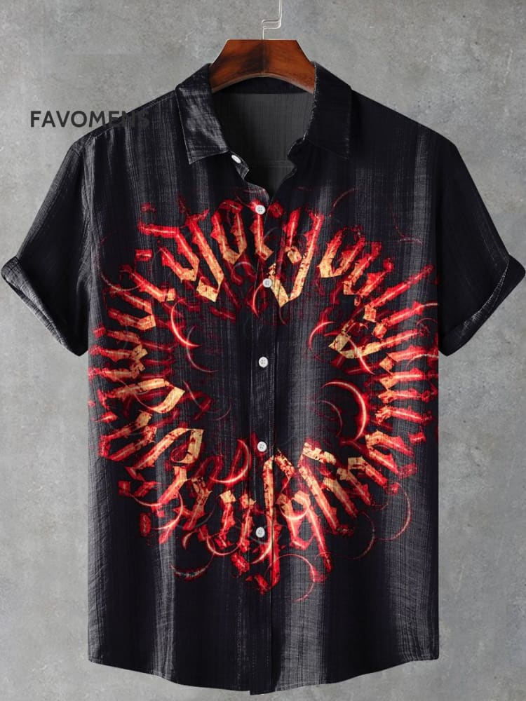 Retro Gothic Mysterious Font Gradient Print Casual 100% Cotton Shirt Multicolor / S