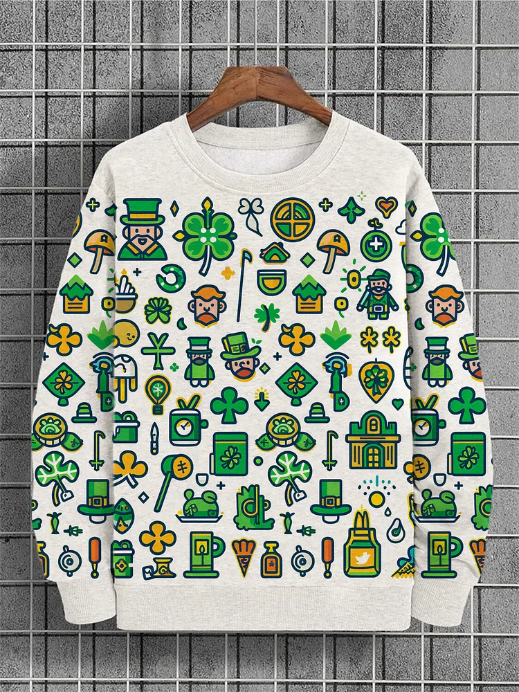 Men's Shamrock St. Patrick's Day Pattern Print Casual Sweatshirt