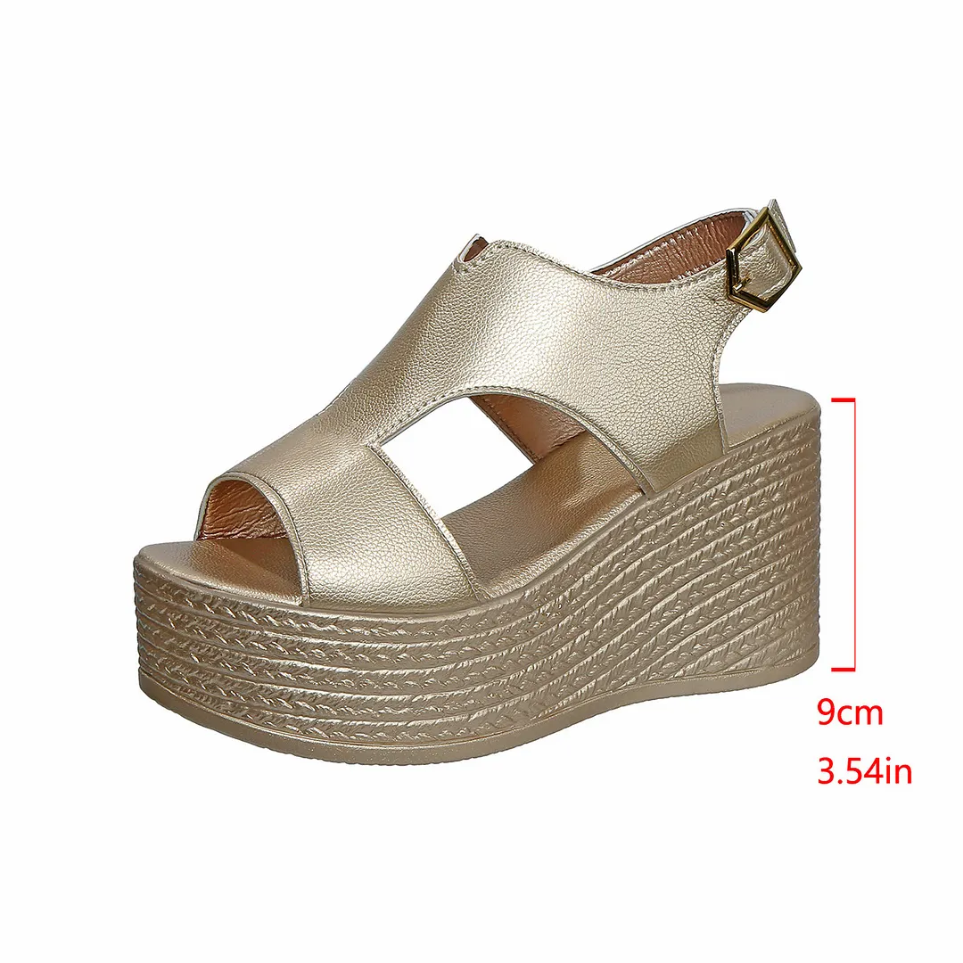 Breakj Breakj Sandals Women's Large Code 2025 Summer New Sloped Sandals High Heel Waterproof Table Buckle Women's Shoes