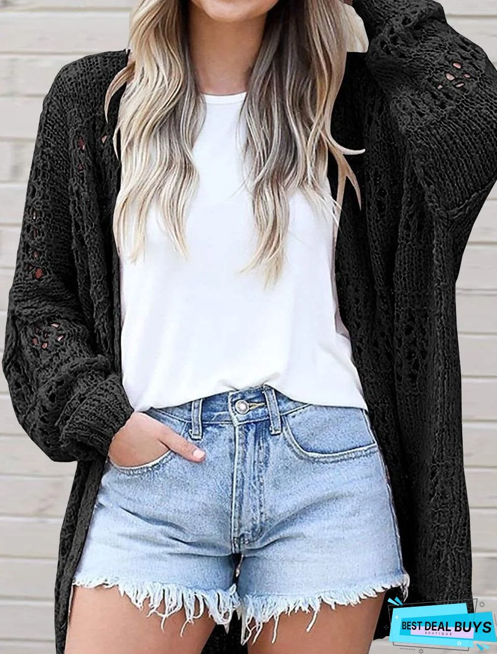 Casual Loose Long-Sleeved Hollow Cardigan