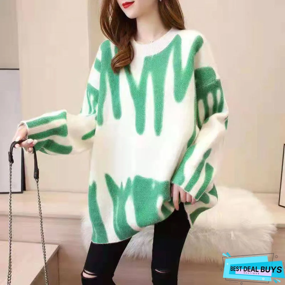 Printed Loose Fit Outerwear Sweater