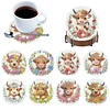 8pcs Cartoon DIY Diamond Painting Wooden Coasters Art Kits with Holder (Cow)
