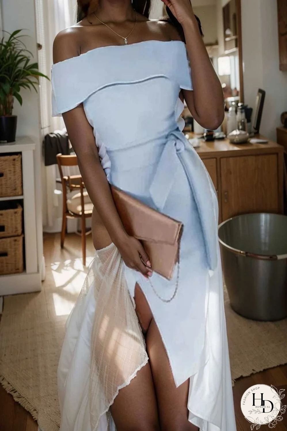 elegant off shoulder midi party dress for women