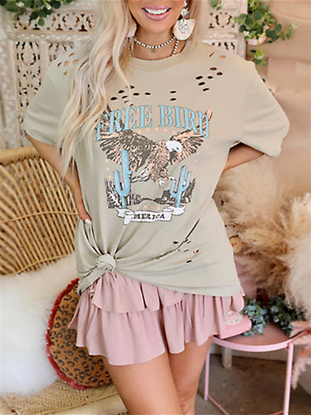Women Long Sleeve V-neck Graphic Floral Printed Top