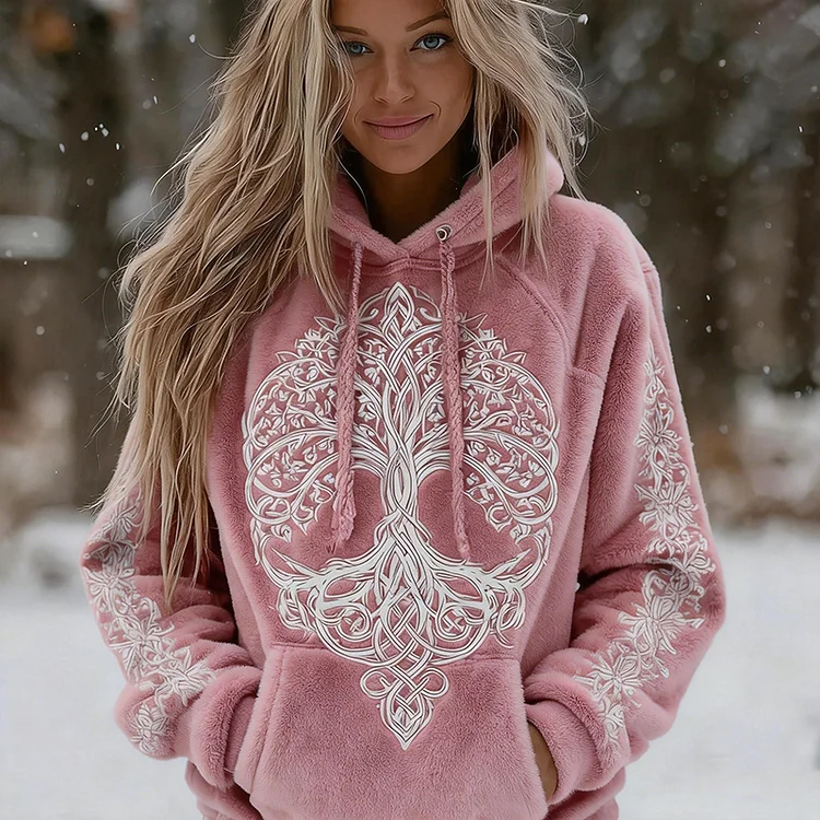 Women's Vintage Viking Tree Of Life Knitted Jacquard Hooded Sweater