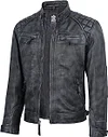 🛒Jaquetas masculinas de couro leg&iacute;timo de cordeiro da fjackets - jaqueta de couro acolchoada estilo motociclista (Cafe Racer), com z&iacute;per.