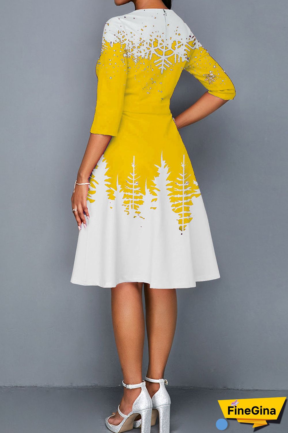 Green Casual Print Patchwork O Neck A Line Dresses