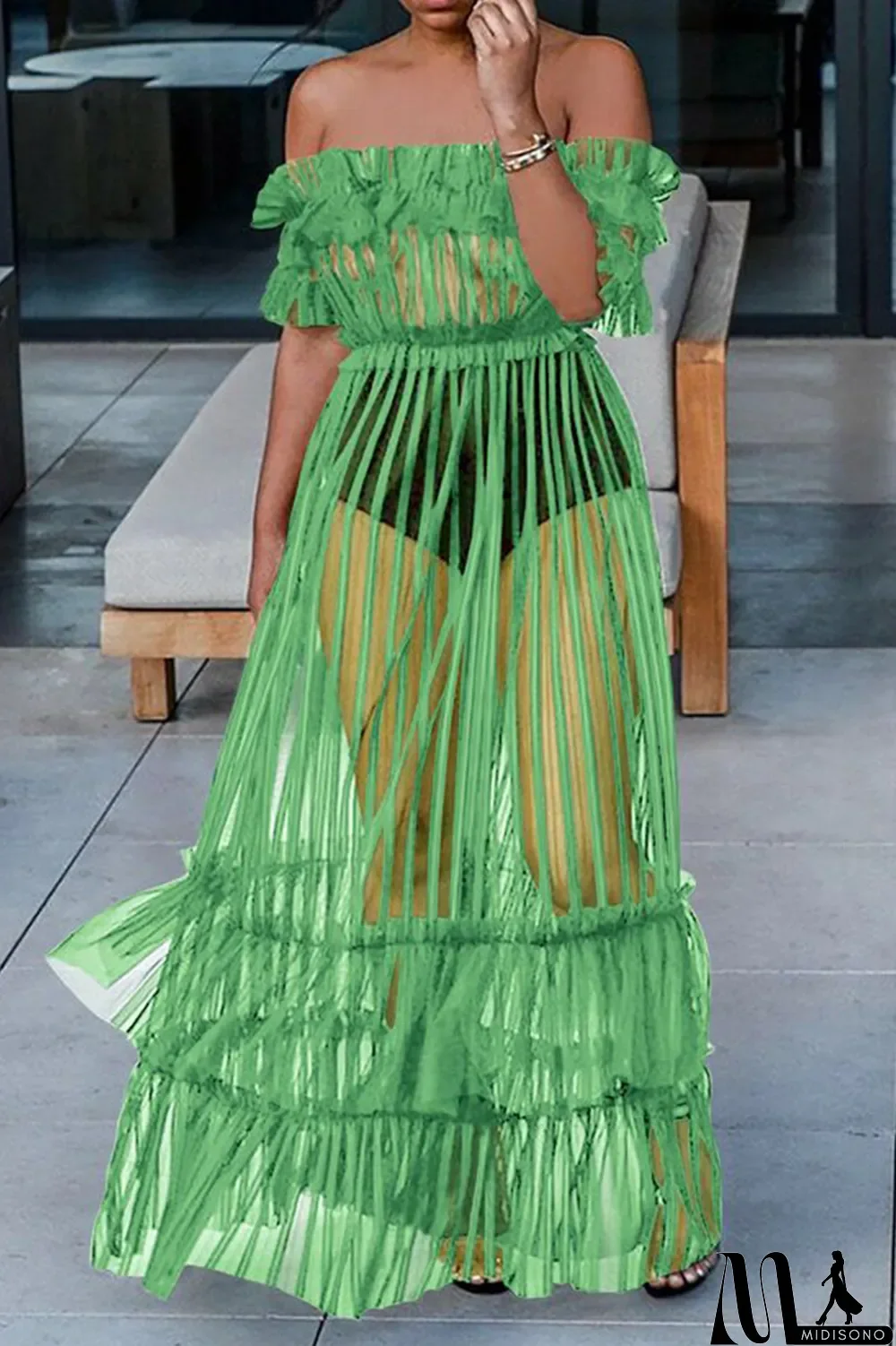 MidiSono - White Sexy Solid Split Joint U Neck Cake Skirt Dresses