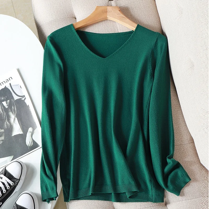 AOSSVIAO 2023 autumn winter Sweater Knitted Pullover women v-neck oversize sweater female loose long sleeve sweater top Jumper