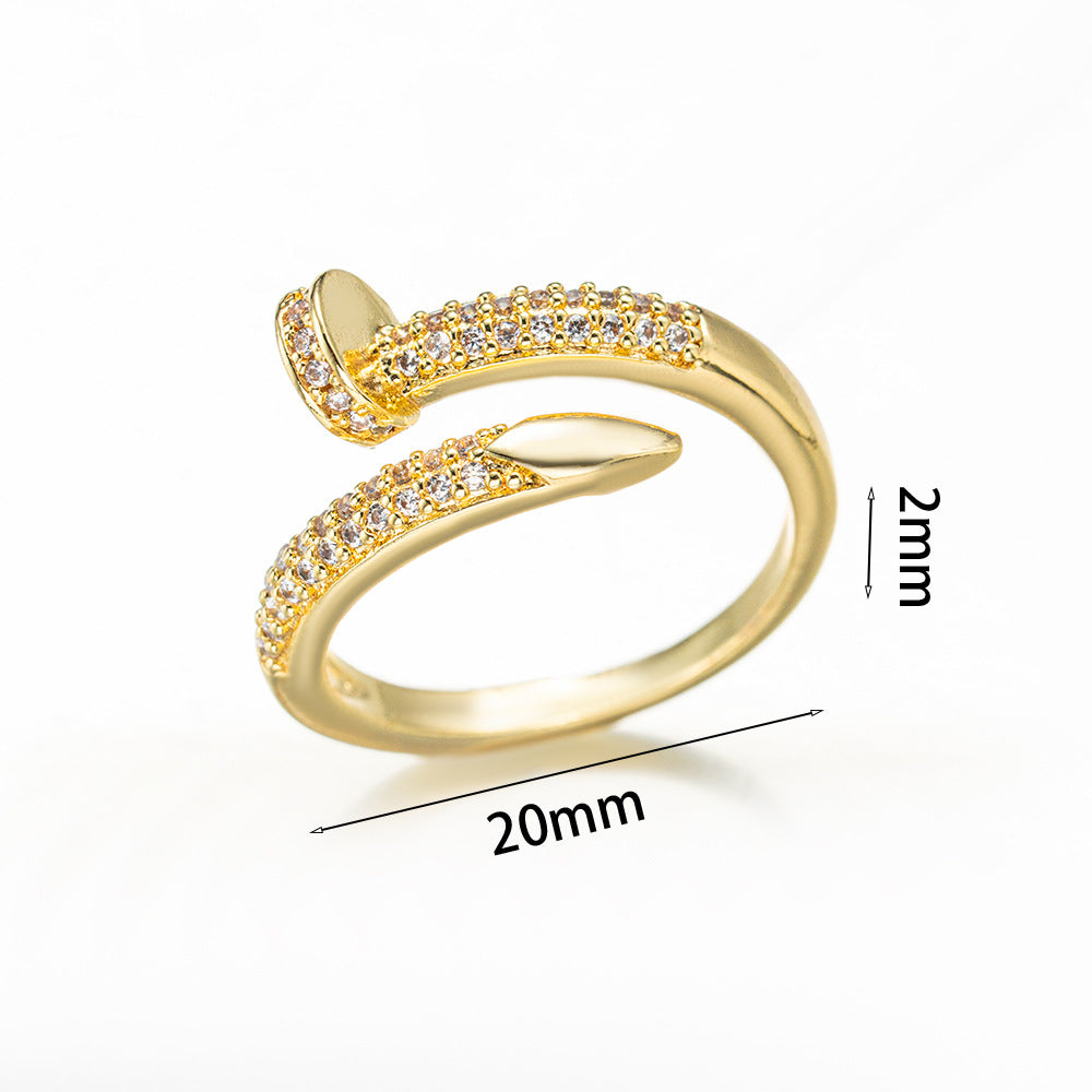 Fashion 18K Electroplated Nail-Shaped Movable Ring For Women Niche Open Adjustable Ring